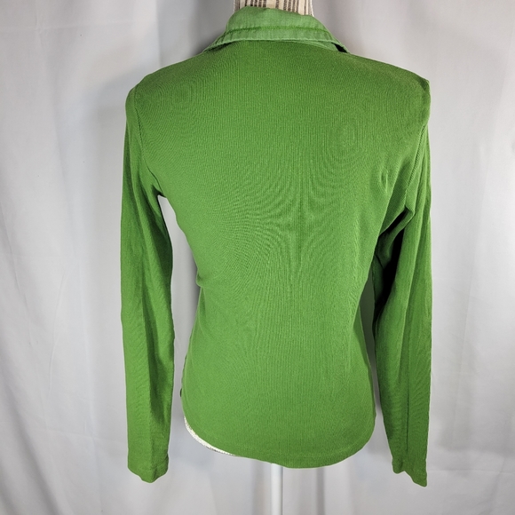 Vintage Tommy Hilfiger Green Ribbed Long Sleeve Collared Top Size Medium - Picture 5 of 7